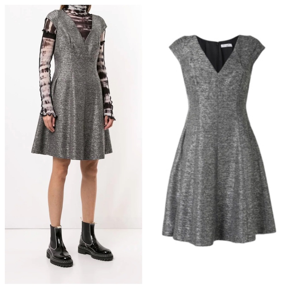 Dior Gray Sleeveless V-Neck Midi Dress